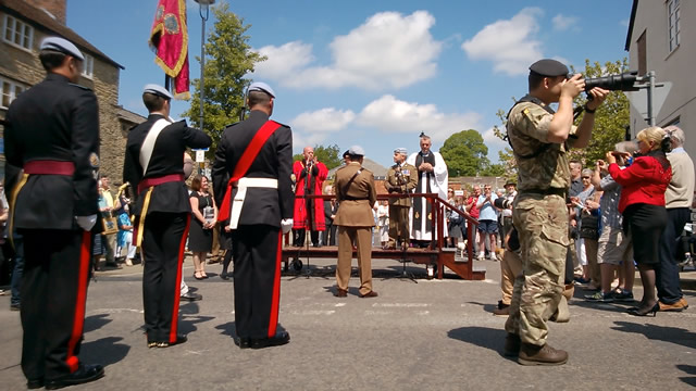 Mayor Howard Ellard, Lieutenant Colonel Lucy Giles and Lieutenant General Gary Coward giving speeches at Carrington Way