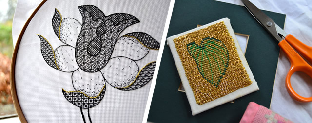 Beginners blackwork (left) and Or Nué goldwork (right)