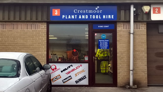Crestmoor Plant and Tool Hire shop front on Wincanton Business Park