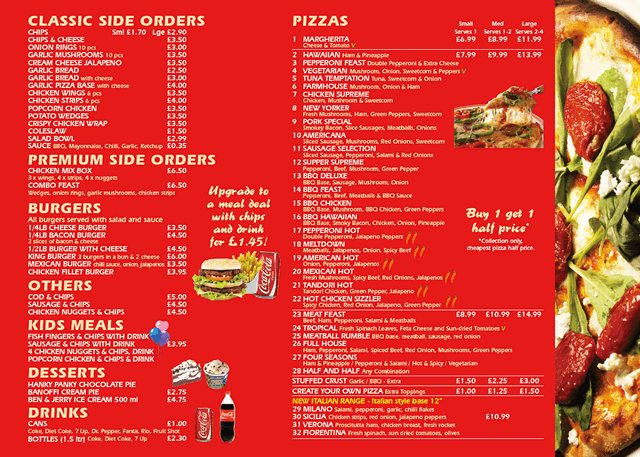 Pizza Palace & Burger Bar, Wincanton, menu page 2
