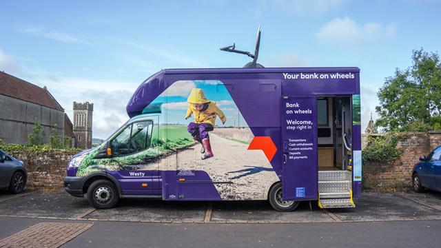 NatWest's mobile branch, parked in Wincanton Memorial Hall overflow car park