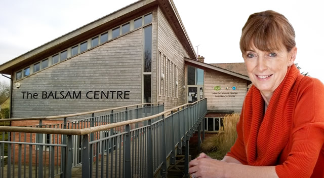 Avon & Somerset Police & Crime Commissioner Sue Mountstevens, superimposed on the Balsam Centre in Wincanton