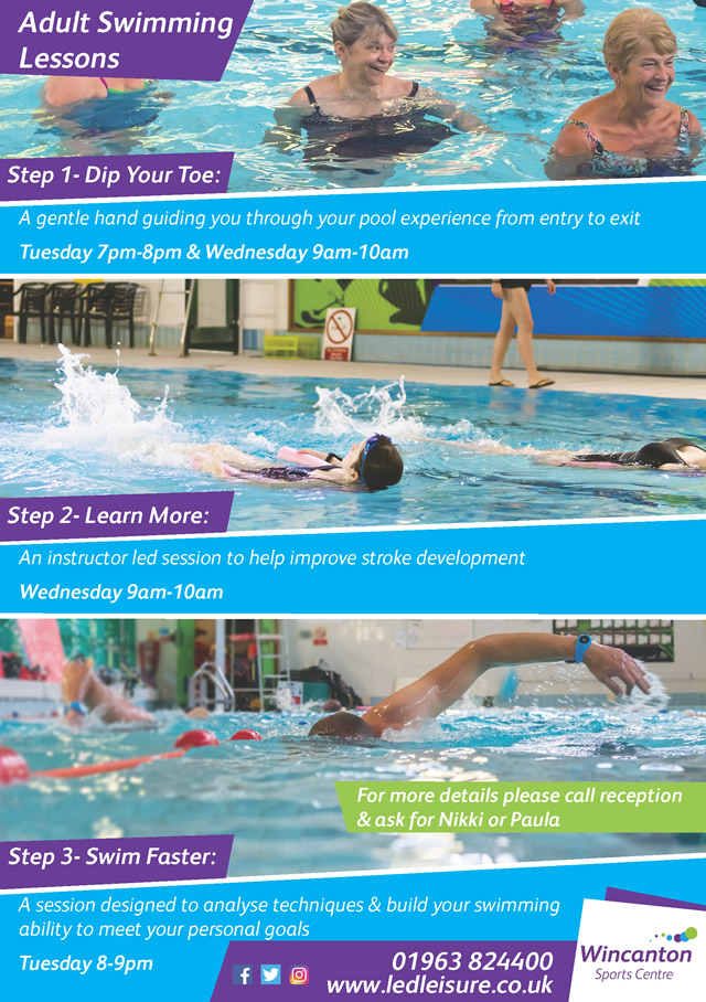 Wincanton Sports Centre adults swimming lessons poster