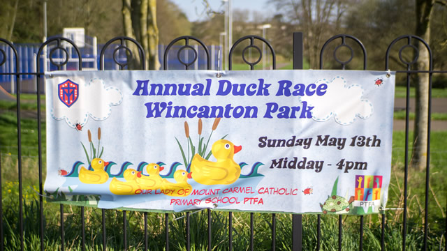 Our Lady of Mount Carmel annual Duck Race banner for 2018