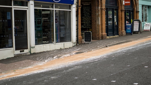 Travis Perkins paint spillage up Wincanton High Street