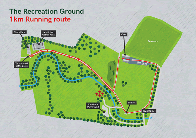 A sign with map and details at the start point of Cale Park's 1km running route