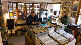 Customers browsing the vinyl at Highstreet Records, Wincanton