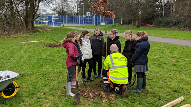 Wincanton Primary School pupils learning about the trees being planted