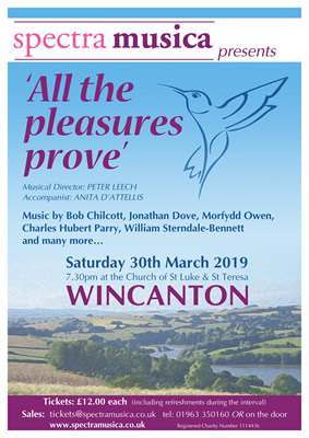 Spectra Musica presents "All the pleasures prove" poster, March 2019