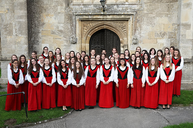 The Aurin Girls' Choir outside St Mary's Church in Bruton. Photo by Mark Pickthall