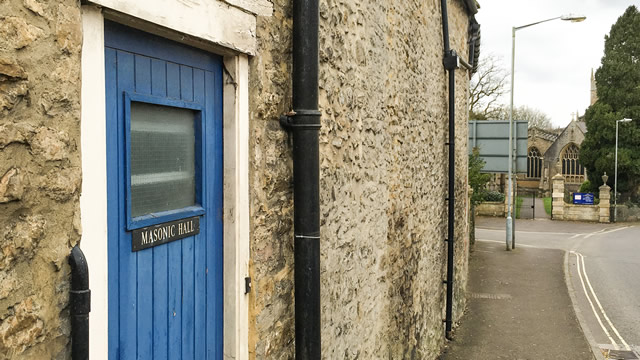 The door to the Masonic Hall, on Church Street, Wincanton