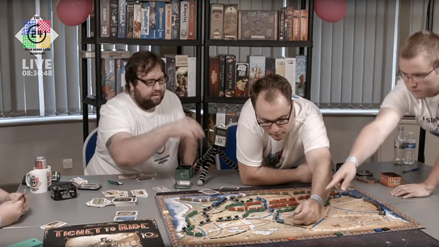 A shot from The 24 Hour Board Game Marathon 2018 live stream of Ticket to Ride