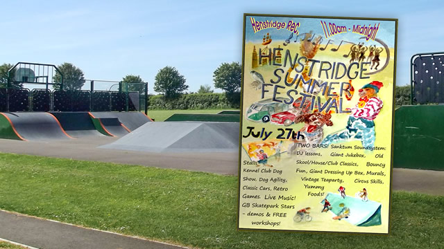 Henstridge Summer Festival 2019 poster over the skate park