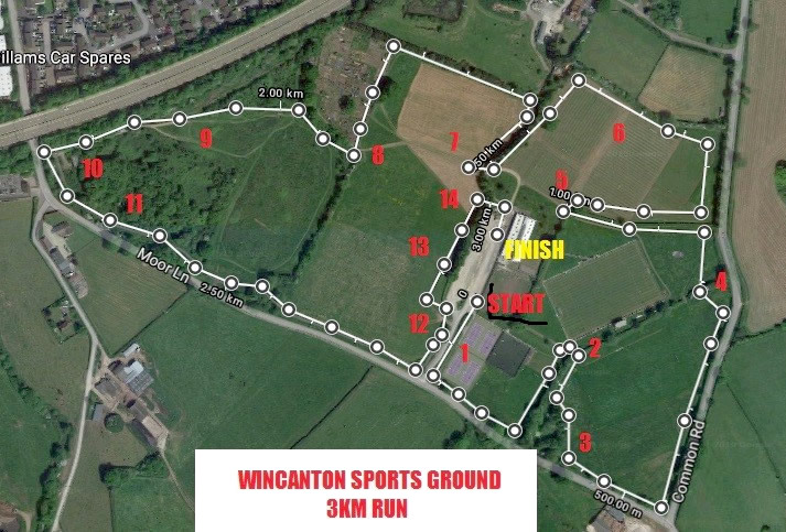 Wincanton Sports Ground 3km running course map