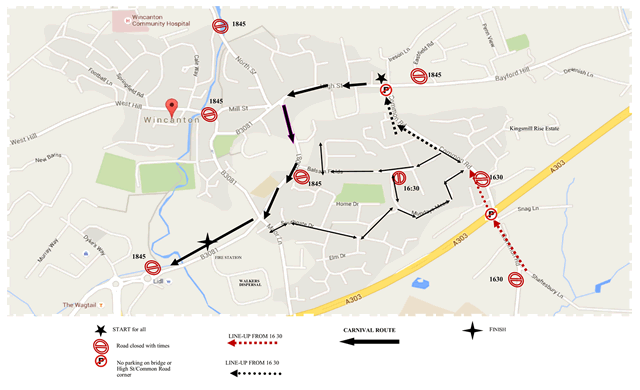 Road closure map for Wincanton Carnival 2019