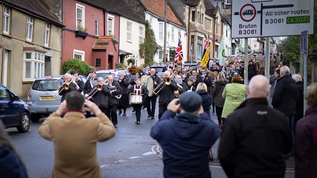 Supporters watching Wincanton's 2019 Remembrance Parade marching down Church Street