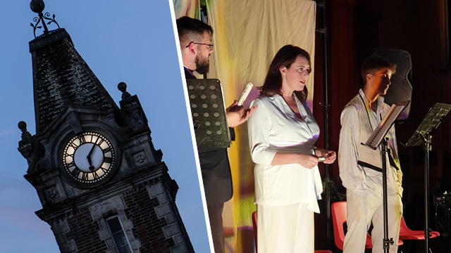 A performance of Steve McAuliffe's The Marriage of Heaven and Hell in Wincanton Town Hall, August 2019