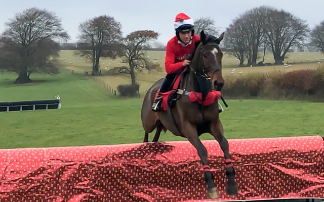 A festive racing jumper wearing a festive racing jumper.