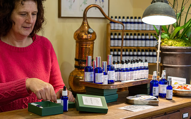 Saskia Marjoram packing flower essences in her Wincanton shop