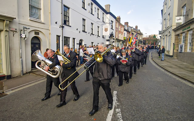 Wincanton Silver Band marching down Wincanton High Street