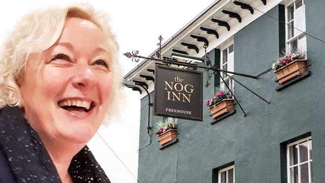 Mayor Sue Shelbourn-Barrow in front of The Nog Inn, South Street, Wincanton