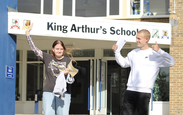 King Arthur's School students celebrating their 2020 GCSE grades