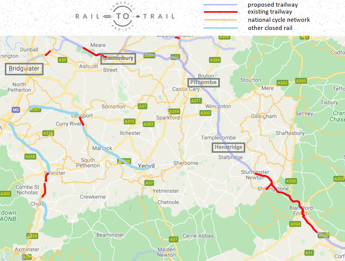 A map of the Somerset Rail to Trail Project area