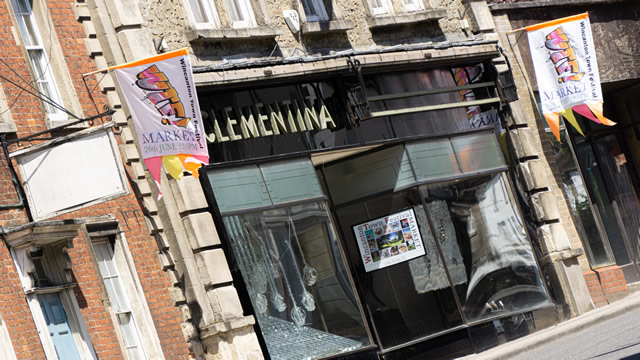 Wincanton Town Festival Market signs outside Clementina