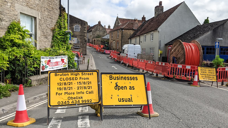 Bruton High Street road closure August 2021