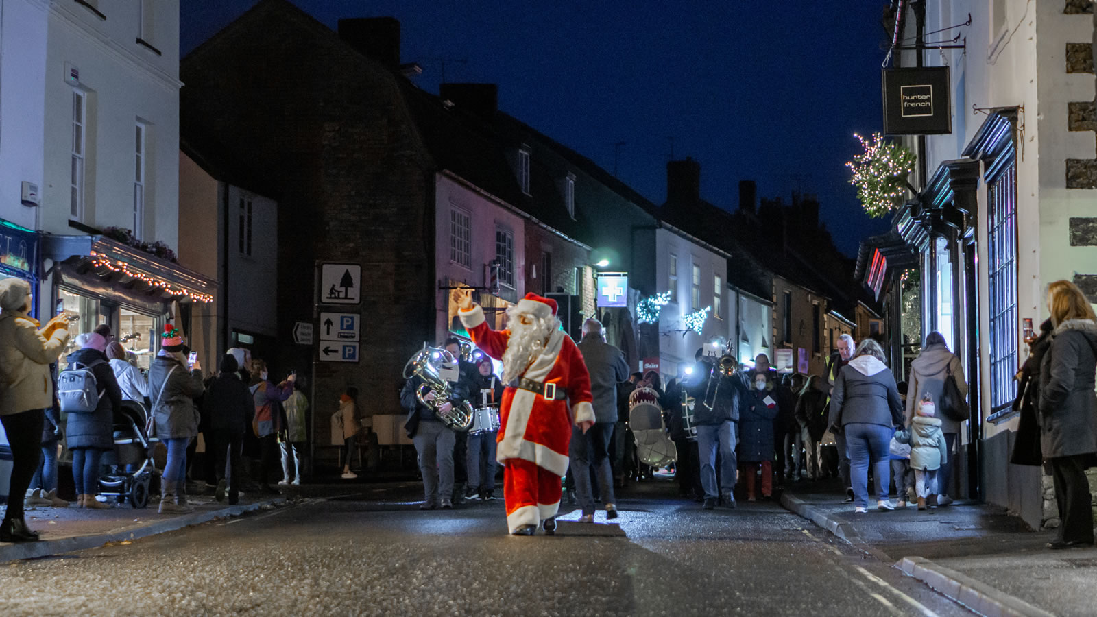Father Christmas himself, leading Wincanton's 2021 lantern parade