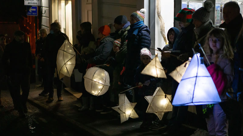 Lanterns in all shapes and sizes at Market Place for Wincanton's 2021 Christmas lantern parade