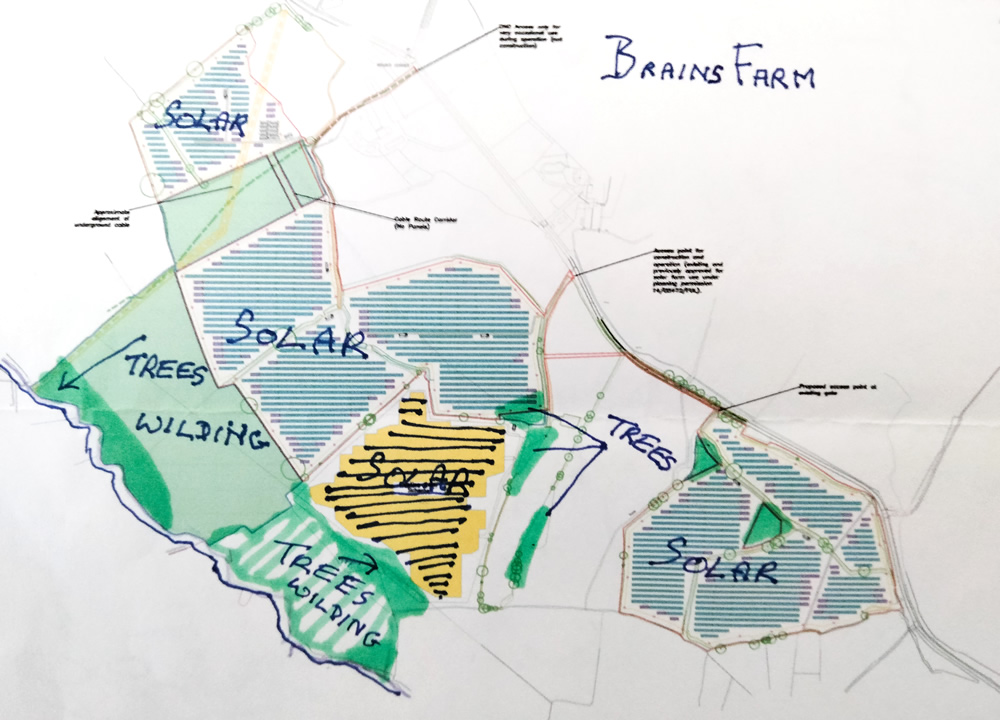 Solar site plan for Brains Farm, Wincanton
