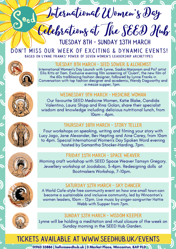 The schedule of events for International Women's Day at the SEED Hub in Wincanton 2022