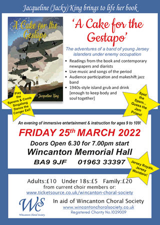 'A Cake for the Gestapo' Wincanton Choral Society fundraiser event poster