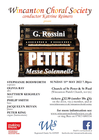 Wincanton Choral Society poster for their performance of Rossini's Petite Messe Solennelle