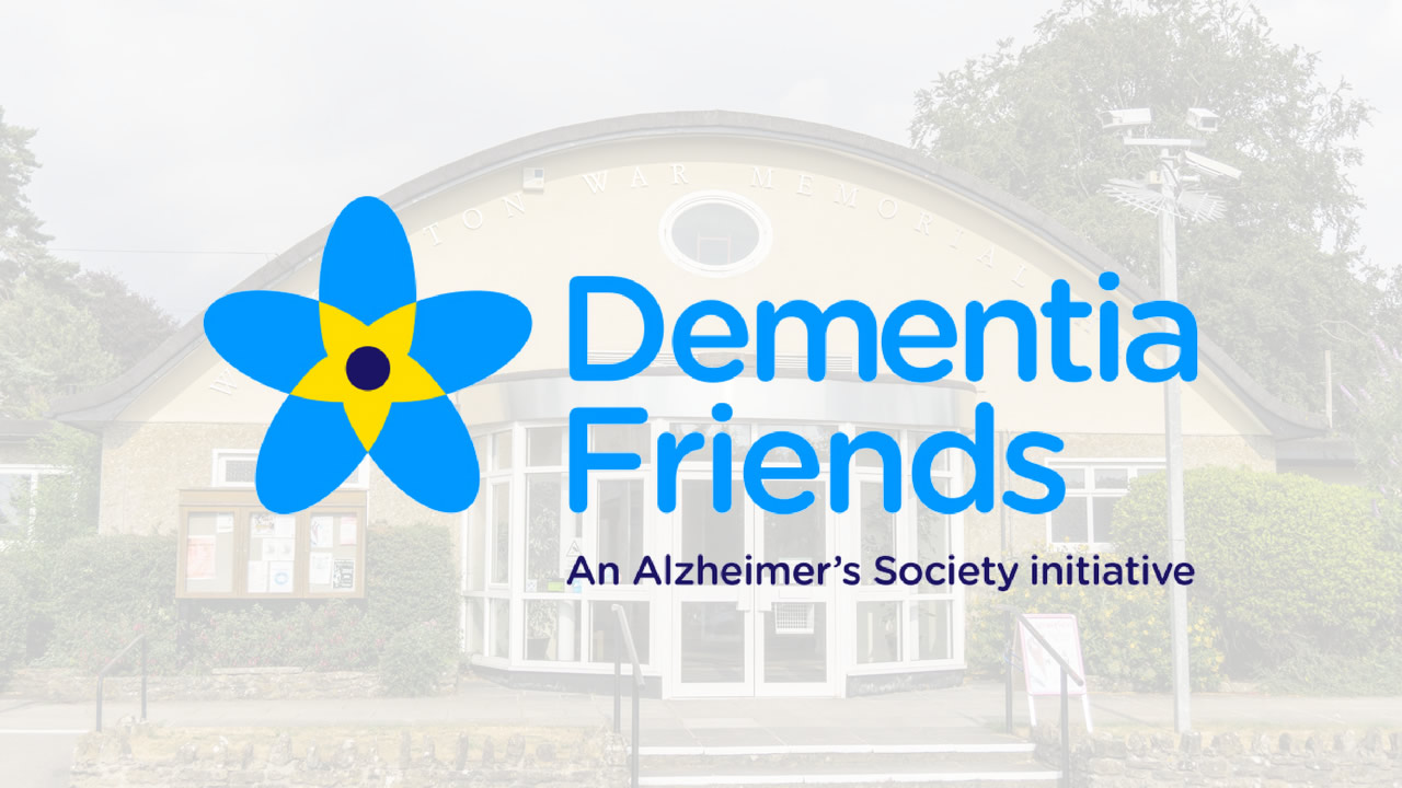 Dementia Friends logo superimposed on Wincanton Memorial Hall in the background