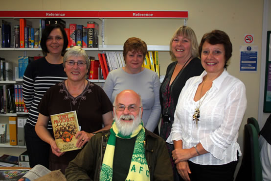 Emma, Sue, Rosemary, Judith and Jackie with Terry Pratchet