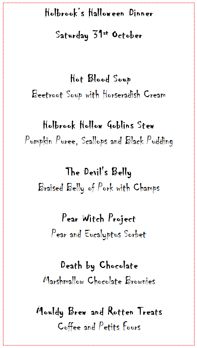 Holbrook House Haloween Menu